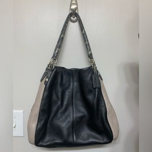 COACH BLACK & TAN PHOEBE Exotic Trim Shoulder Bag